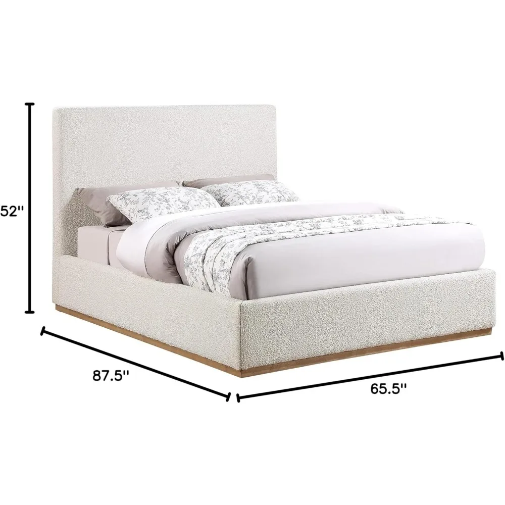 Modern Style Soft Pack Bed, Rich Bukel Fabric and Solid Wood Natural Metal Wire Brush Finish Weighing Bedroom Furniture