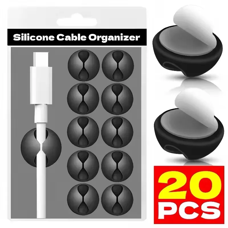 Clip per Cavi, Organizzatore in Silicone per Cavi USB e Dati, Gestione Cavi Autoadesiva, Avvolgicavo per Auricolari e Caricabatterie