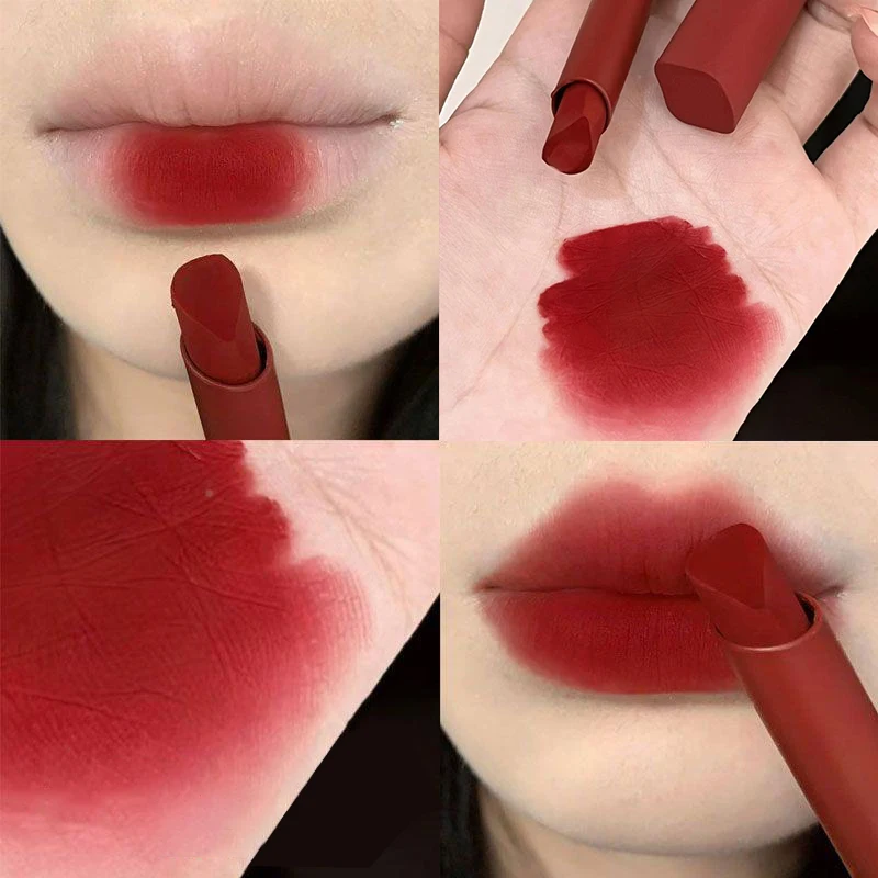Lápiz Labial Mate Rojo de Año Nuevo, Lápices Labiales Mate de Terciopelo, Brillo Labial Antiadherente, Brillo Labial Rosa, Maquillaje Labial Impermeable, Cosmético