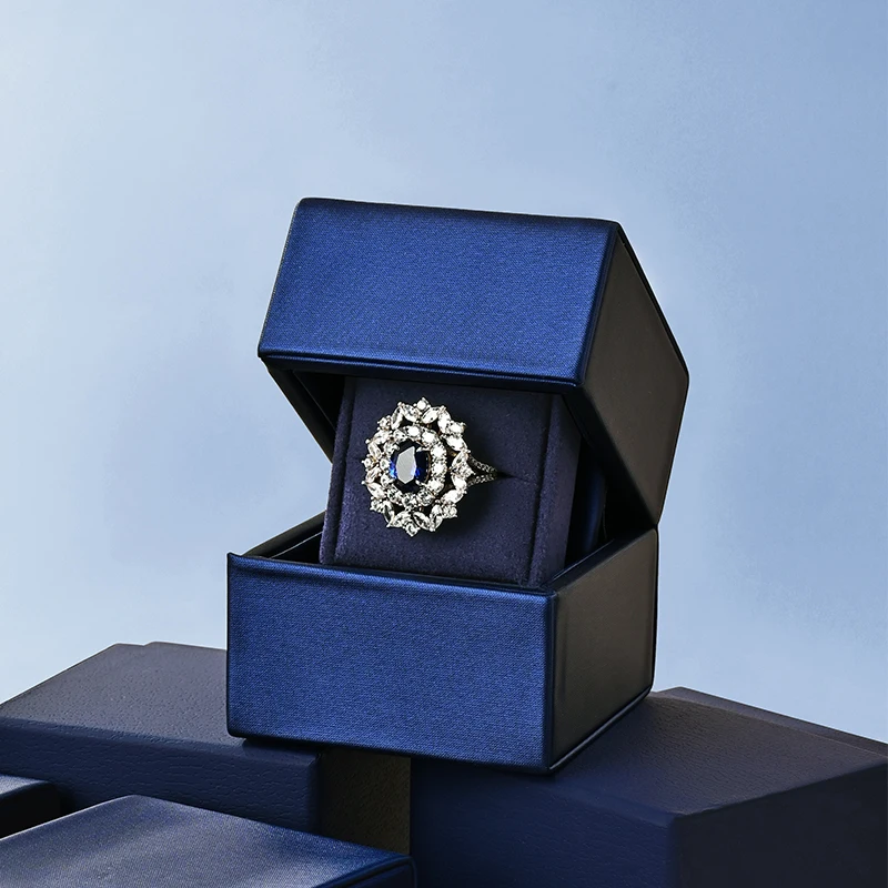 Oirlv Jewelry Blue Ring Box For 2 Rings Packing Leather Wedding Ring Box Engagement Couple Ring Box Elegant Jewelry Gift Boxes