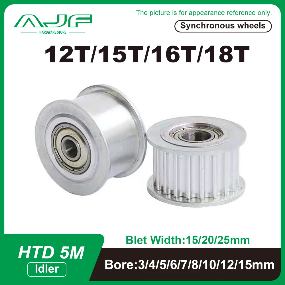 

HTD 5M 12T/15T/16T/18Teeth Idler Pulley Tensioner Bore 3-15mm Fit Belt Width 15/20/25mm 5M Bearing Guide Synchronous Wheel