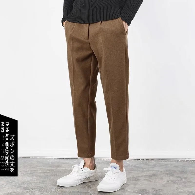 

Men's Woolen Trousers Autumn Winter Thiened Straight Leg Casual Pants Korean Sle Faionable All-Match Nine-Piece Leisure...