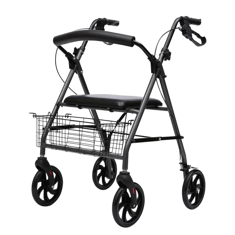 Four-Wheel Walkers for Seniors, Armrest Rehabilitation Trolley, Multi-Functional Mobility Aid, Comfortable Seating