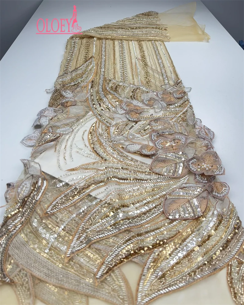 

OLOEY 3D ткань с цветами для женщин, вышивка блестками, французский тюль, высокое качество, шитье, нигерийский свадебный материал