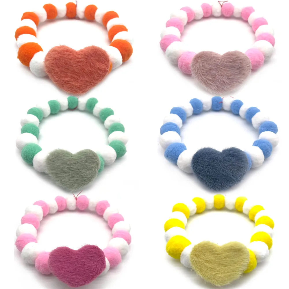 12pcs Valentine\'s Day Style Pet Dog cat Hair Ball Necklace Heart Shape Pet Dog Cat Bowties Neckties Dog Grooming Accessories