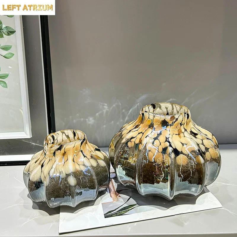 Painted Texture Glass Vase Creative Wrinkled Flower Pots Desk Decoration Flowers Arrangement Floral Vases Room Aesthetic Decor
