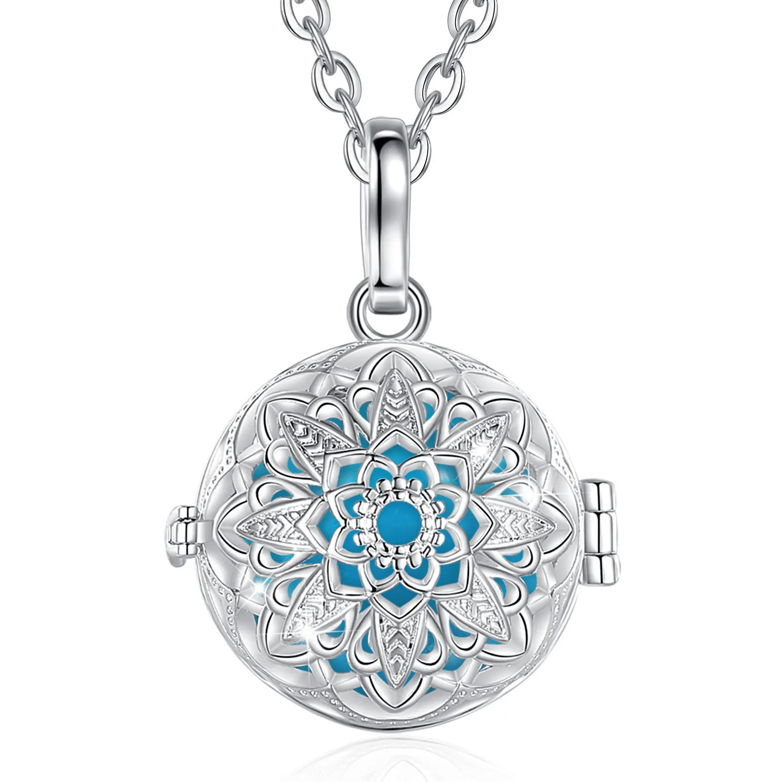 Eudora 18 mm Harmonie-Kugel-Blumenkäfig-Anhänger-Halskette, Engelsrufer, Baby-Glockenspiel, Bola, modischer Schwangerschaftsschmuck, Damen-Geschenk für Mama