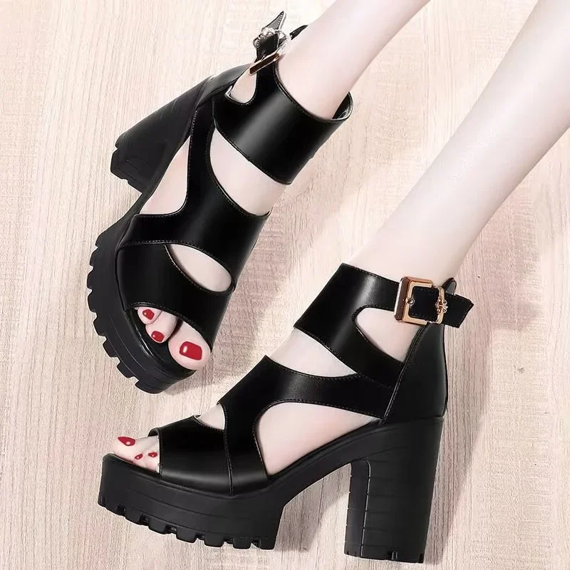 Fashion Sandals 2024 Spring/Summer New High Heel Shoes Cool Boots Slope Heel Fish Mouth Hollow Versatile Women\'s Sandals