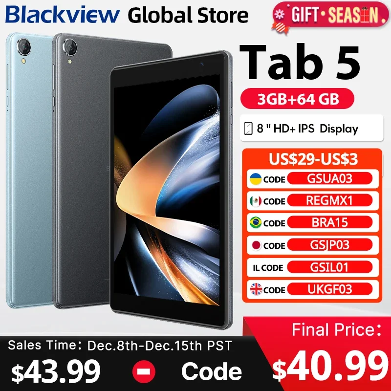 Blackview Tab 5 tablet  8-inch HD + IPS Display 5GB(3+2) 64GB Android 12 Dual BoxSpeakers 5580mAh Battery  Android Pad PC