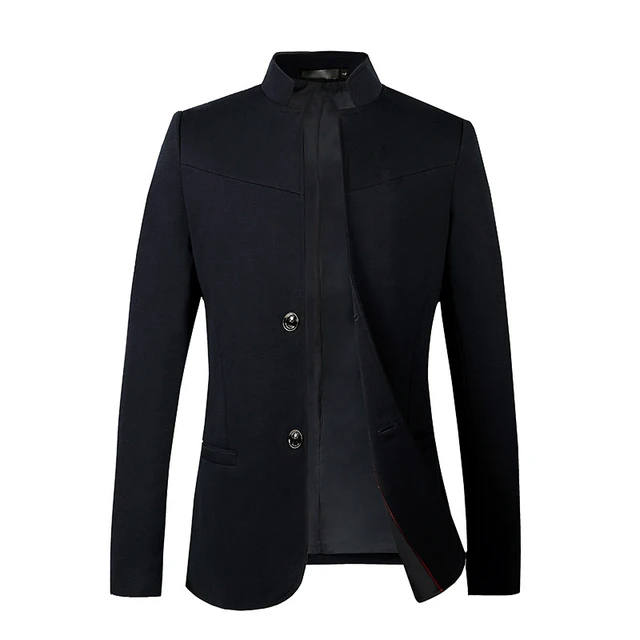 Black Men Stand Collar Blazer Fashion Slim Fit Coat Gray Navy Men s Suit Jacket Tops Asian Size M 4XL 5XL AliExpress 200000343
