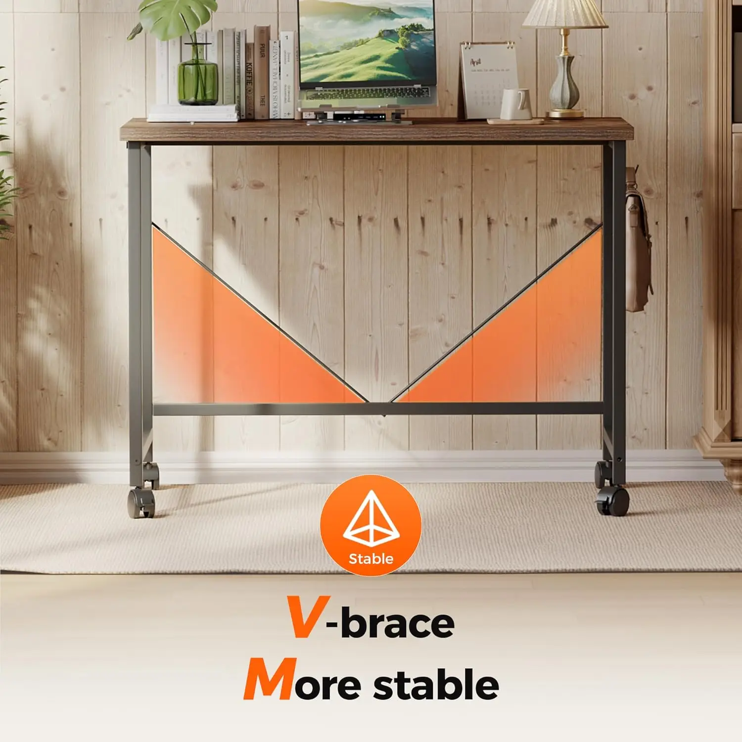 Escritorio compacto para juegos con ruedas para espacios pequeños, mesa de escritura minimalista moderna para oficina en casa y estudio