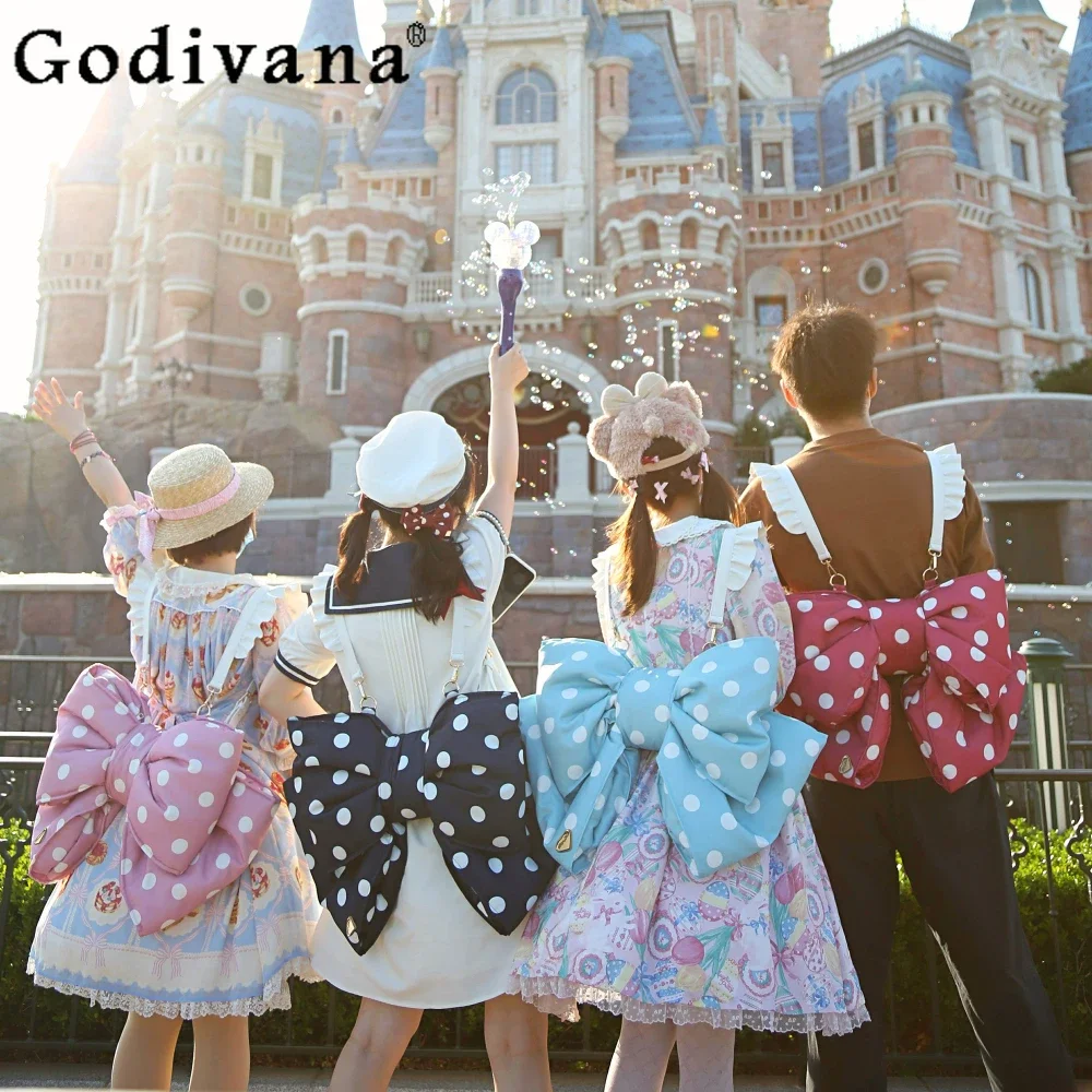 Lolita Bag Bow Backpack Polka Dot Leopard Print Student Fashion Casual Bags for Women