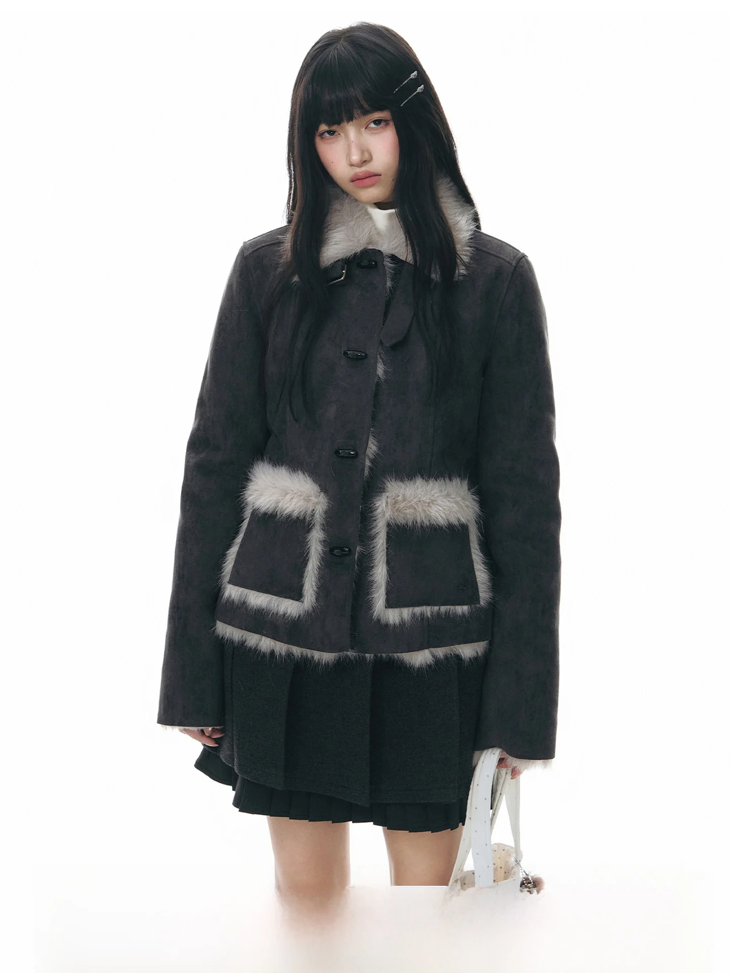 

NAPSNAPS Women's Faux Fur Coat Warmth Slim Fit Collar Design Long Sleeve Cotton Clothes for Winter Season New Style