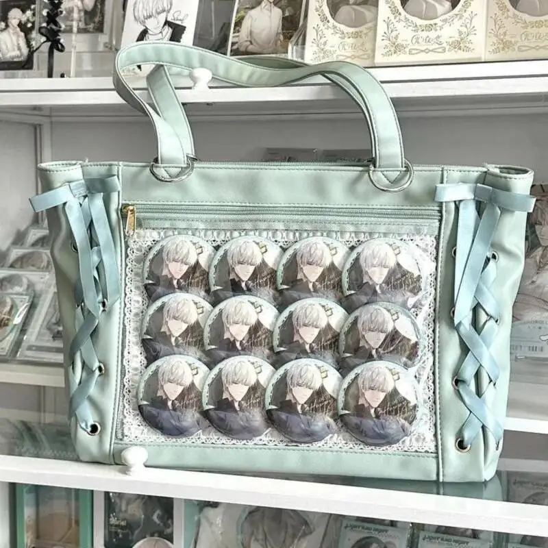 Bloom Transparent Green Ita Women Haruku Aesthetic Bow Large Capacity Tote Bag Ladies Sweet Cute Shoulder Bags Chic