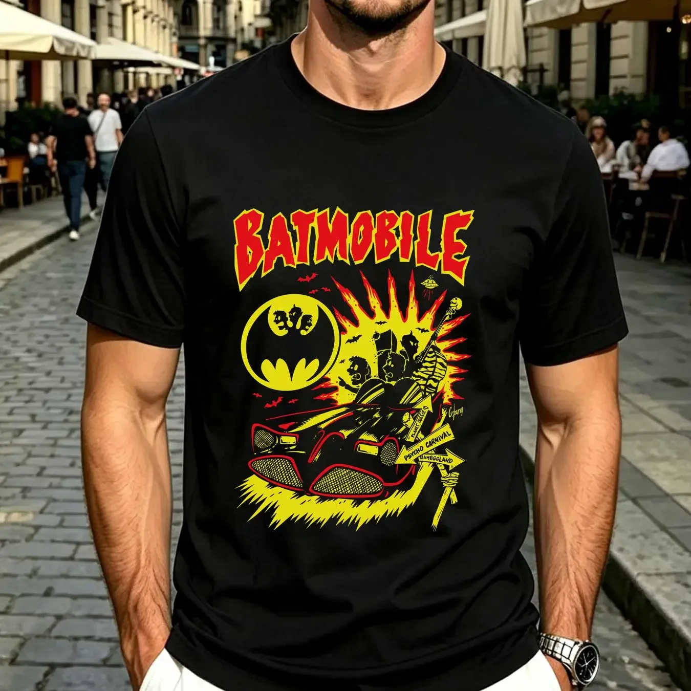 washed T Shirt BATMOBILE CAR NEW BLACK long or short sleeves vintage Washed Stretched Unisex streetwear Stylish