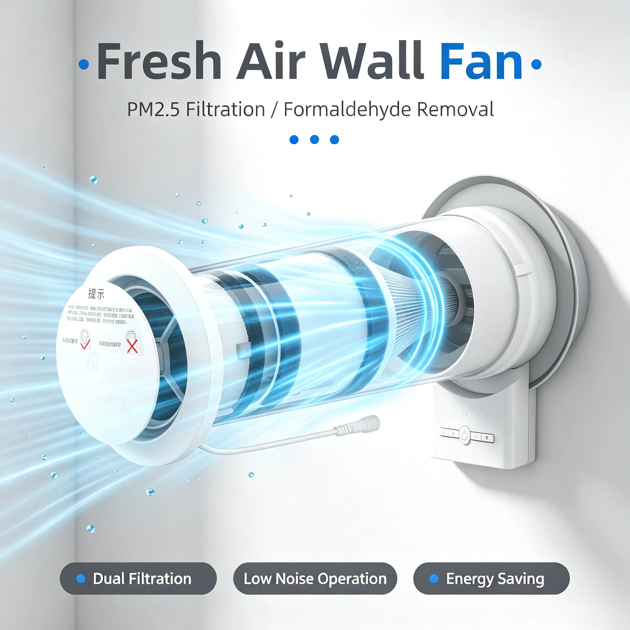 Through the wall household fresh air system air purification ventilator PM2.5 activated carbon filter WiFi switch