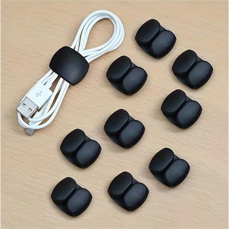 10pcs black data cable organizer, headphone cable storage clip, simple wire organizer, wire bundling tool
