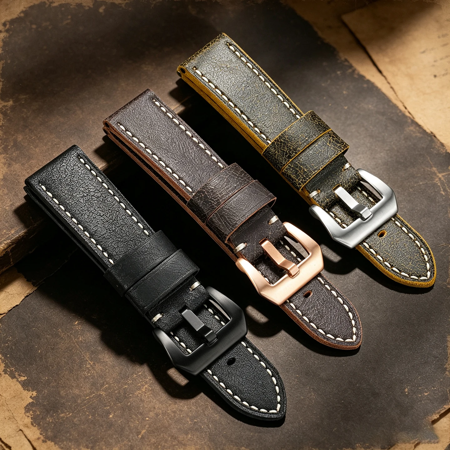 Head Layer Cowhide Leather Watchband 26 24MM Men Vintage Thickened Blast crack texture Genuine Leather For Panerai PAM111 441