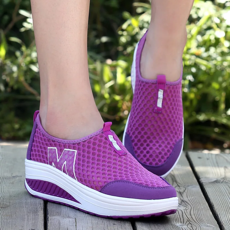 Summer Women Mesh Sneakers Fashion Platform Flat Shoes Women Loafers Breathable Air Mesh Swing Wedges Shoes Zapatillas De Mujer