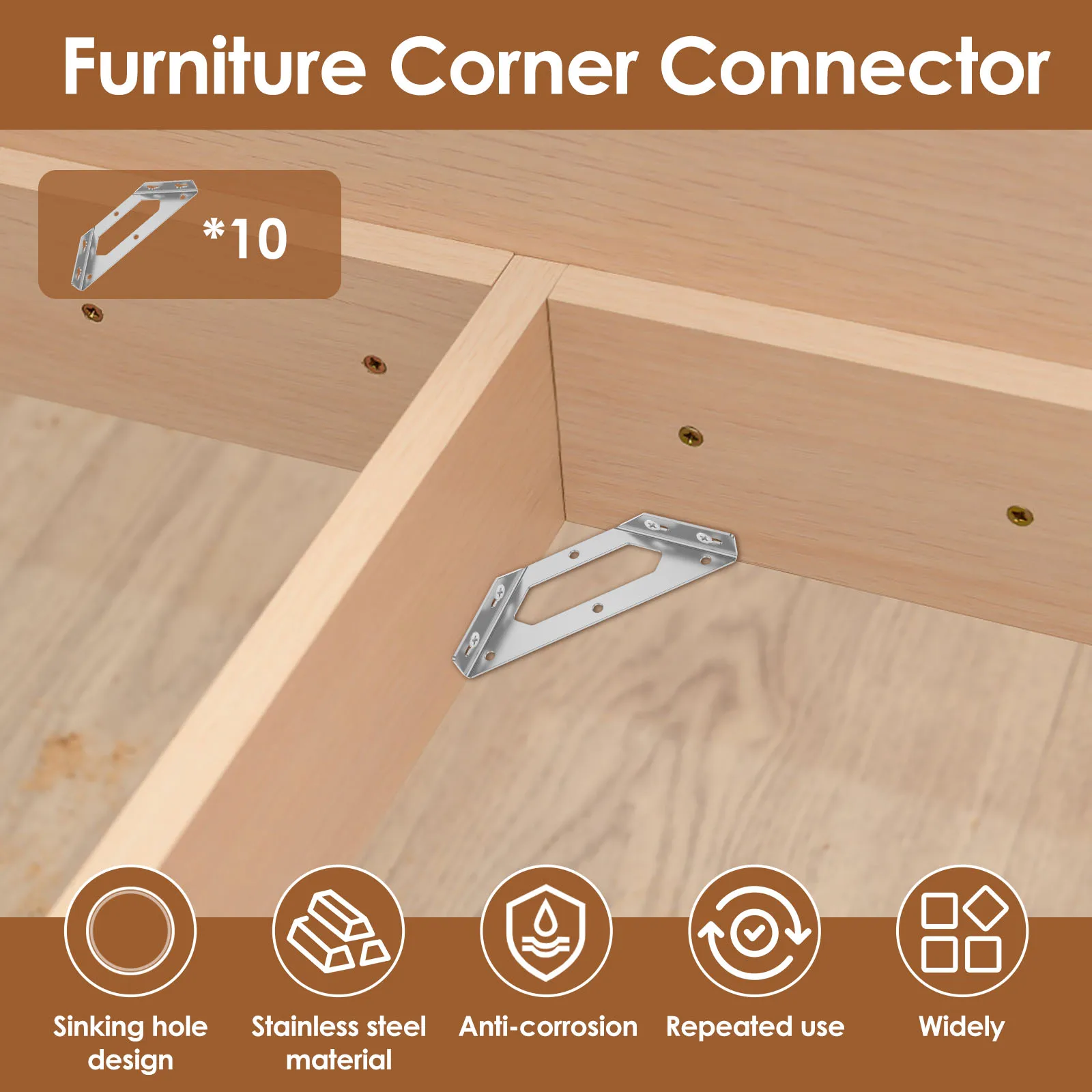 10pcs Corner Bracket Furniture Corner Connector Triangle Support Frame Corner Fastener Angle Brace for Cabinet Shelf Table Chair