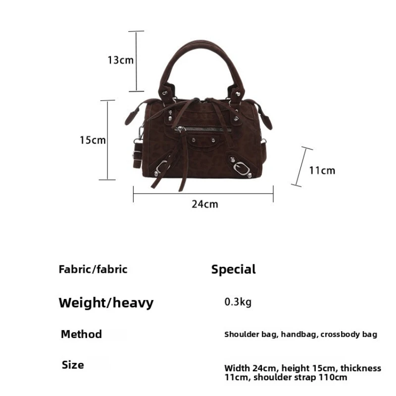 Vintage Wildlederähnliche Handtasche, Nieten-Reißverschluss-Dekor, Abnehmbarer Langer Riemen, Retro-Punk-Umhängetasche für Pendlerinnen – Detail 5