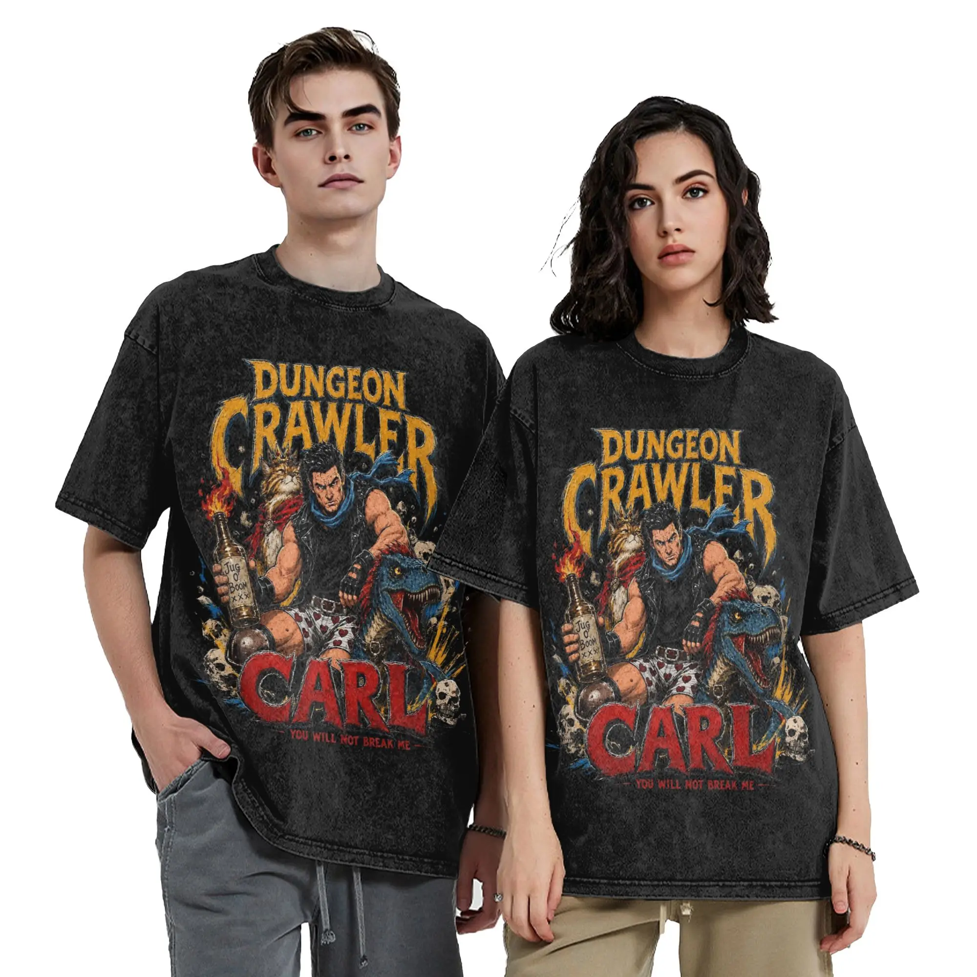 Washed T Shirts Dungeon Crawler Carl Princess Donut And Mongo Hip Hop T-Shirt Oversize Streetwear Cotton Tee Shirt for Men Women