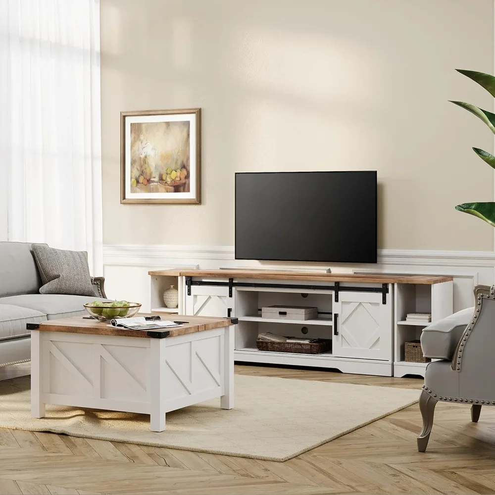 

"85 inch tv stand and coffee table duo, entertainment center for tvs up to 85 inches, 30 inch square wooden coffee table"