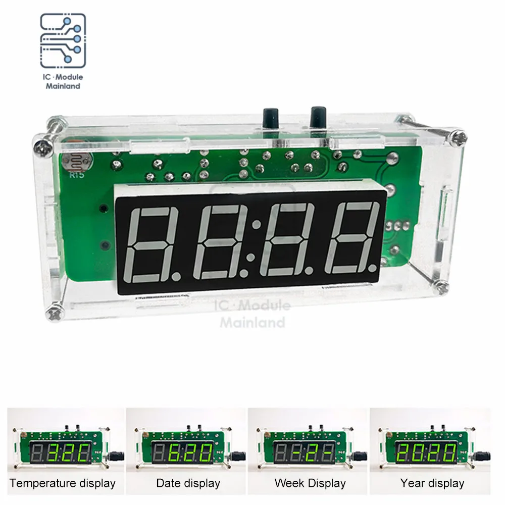 4 Digit Rechargeable DIY Digital Clock Kit SMD SMT Light-Controlled Alarm Clock Soldering Projects for DIY Learning Electronics