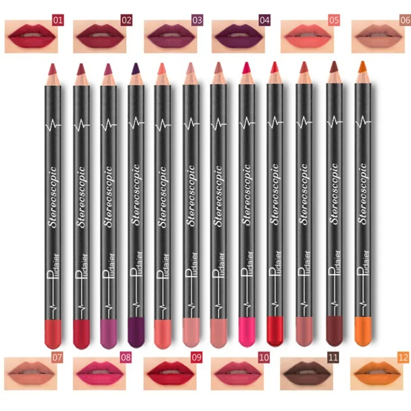 12 Kleuren/Set Lipliner Potloodset Sexy Waterdichte Fluwelen Matte Stok Langdurige Make-Up Pigmenten Lipliner