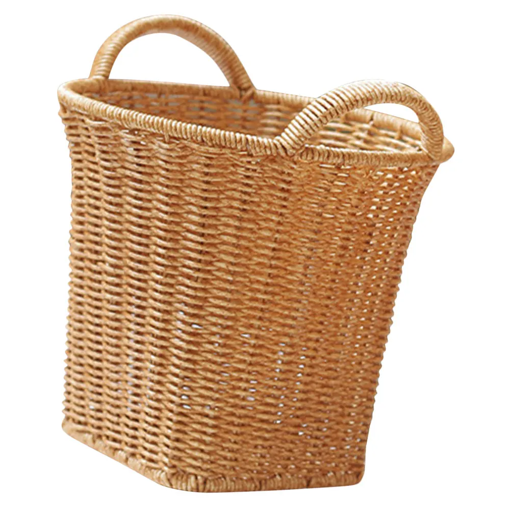 

Wicker Rattan like Woven Storage Basket Light Brown H made Multi functional Picnic Fruit Snacks Vegetable Decorative Storage