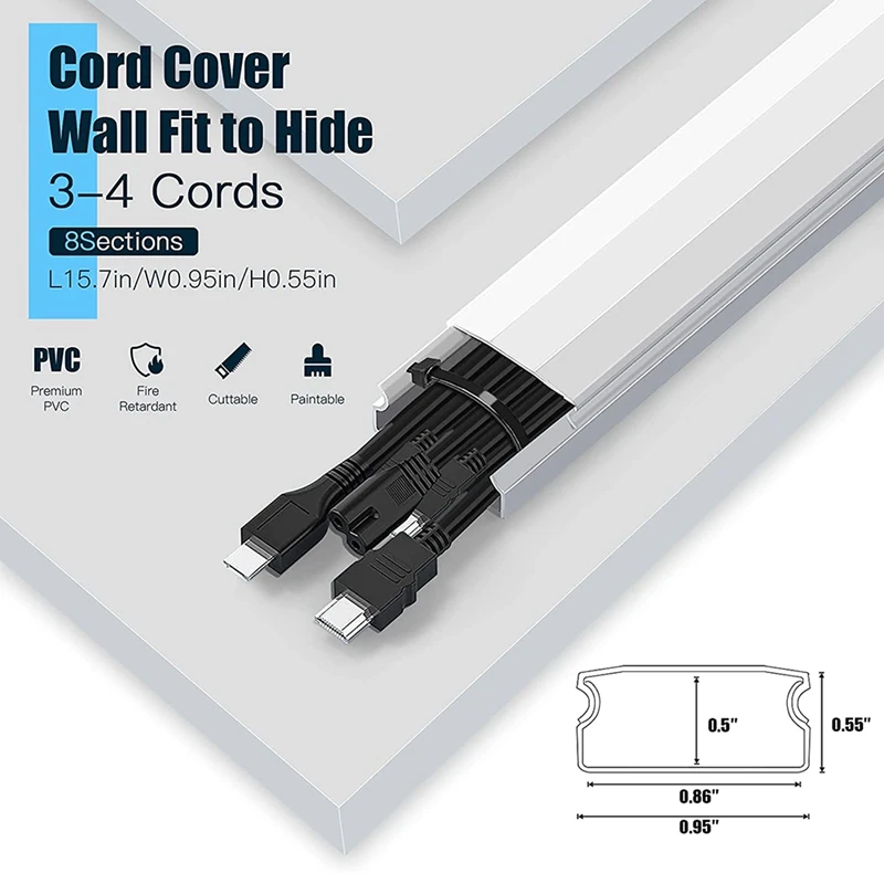 125.6In Cable Cover,Cable Management Kit,Cord Hider On Wall,Roll Adhesive Tie,Cable Raceway Kit For TV Office Home