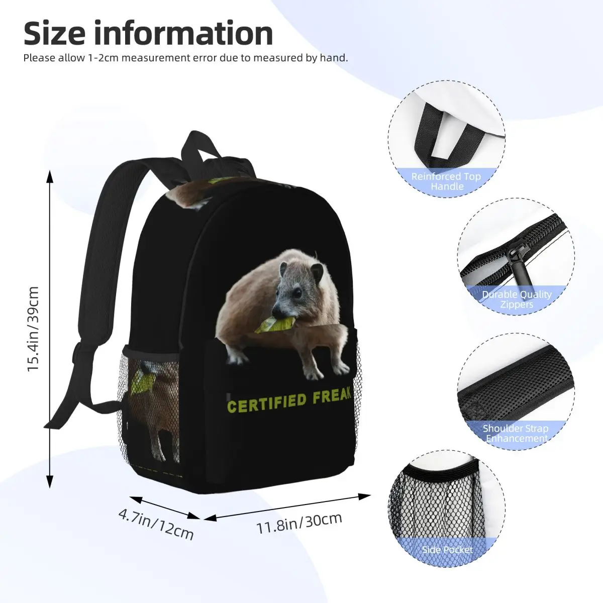 Rock Hyrax Photo Certified Freak Vampire Backpack Student Boys Girls BookBag Men Women School Bag Laptop Shoulder Bags