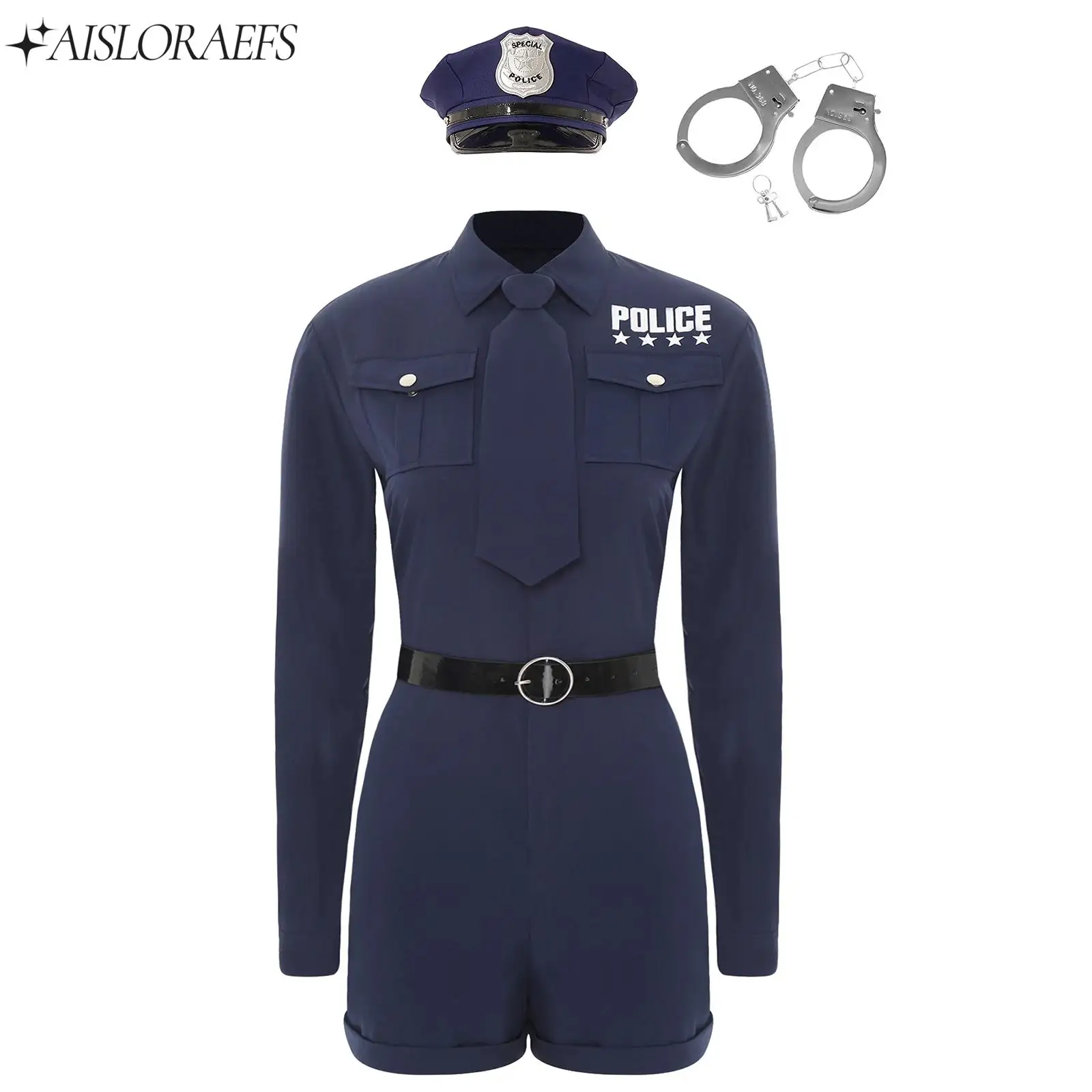 

New Long Sleeve Policewomen Cosplay Costume Women Cop Officer Outfit Halloween Carnival Party Uniform Costume Fancy Dress 2025