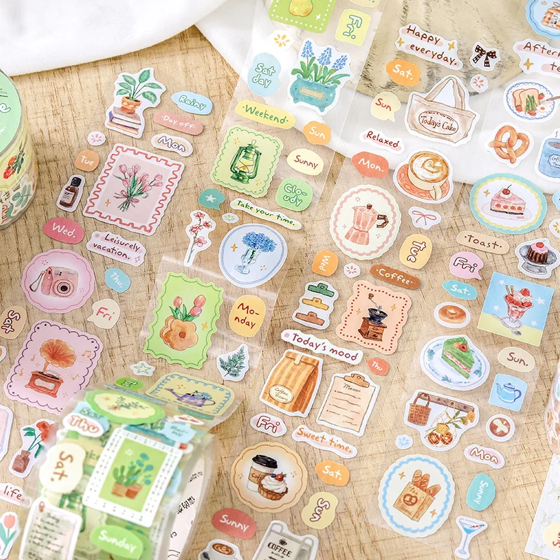 Cinta adhesiva troquelada de 40 mm x 3 m, serie My self-healing checklist, estilo Kawaii Ins, para etiquetas diarias, bricolaje, diario, álbum de recortes, papelería estética.