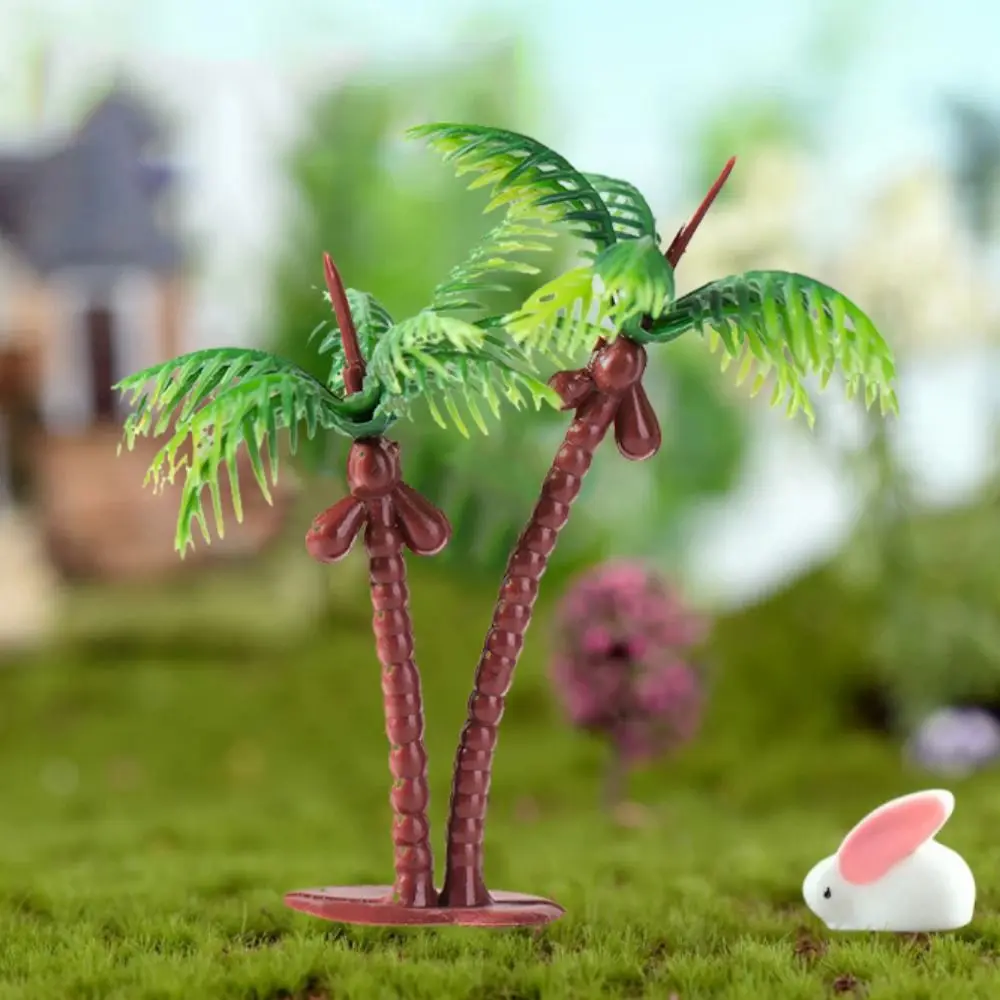 Decorative Mini Coconut Palm Tree Plastic Coconut Palm Tree Figurines Artificial Coconut Palm Simulation Plastic Plant Model