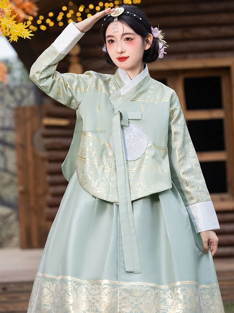 Traditional Korean Fairy Dress Hanbok Folk Dance Costume Festival Wedding Dress Stage Performance Flower Embroidery Dress Hanbok