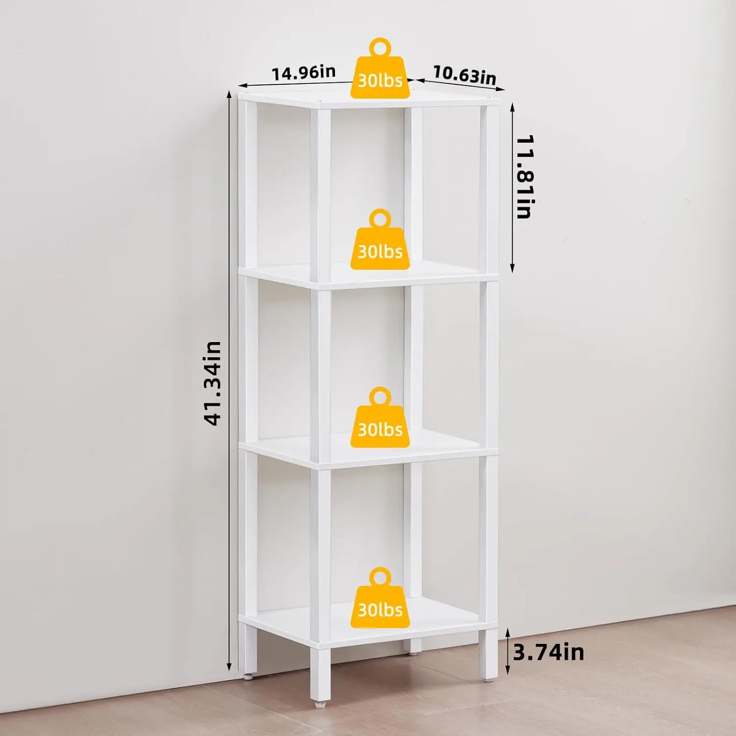 4 Tier Tall Wooden Bookshelf with Storage - Small White Bookcase for Small Spaces, Shelf for Living Room, Office, Bedroo
