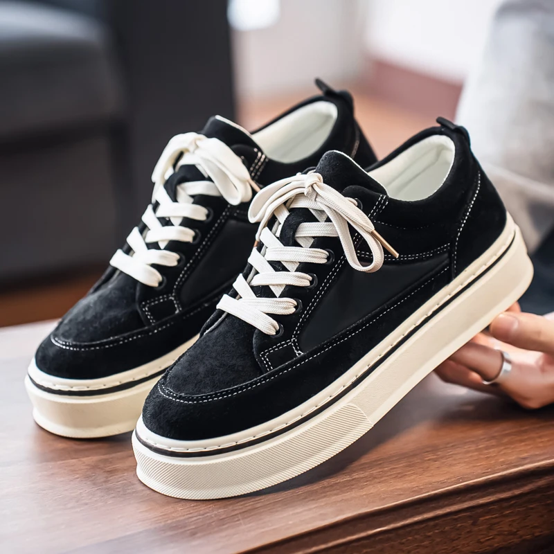 

2025 Spring New Men's Casual Shoes Artificial Leather Sneakers for Man Anti Slip Black Black Comfortable Male Board Shoe Fashion