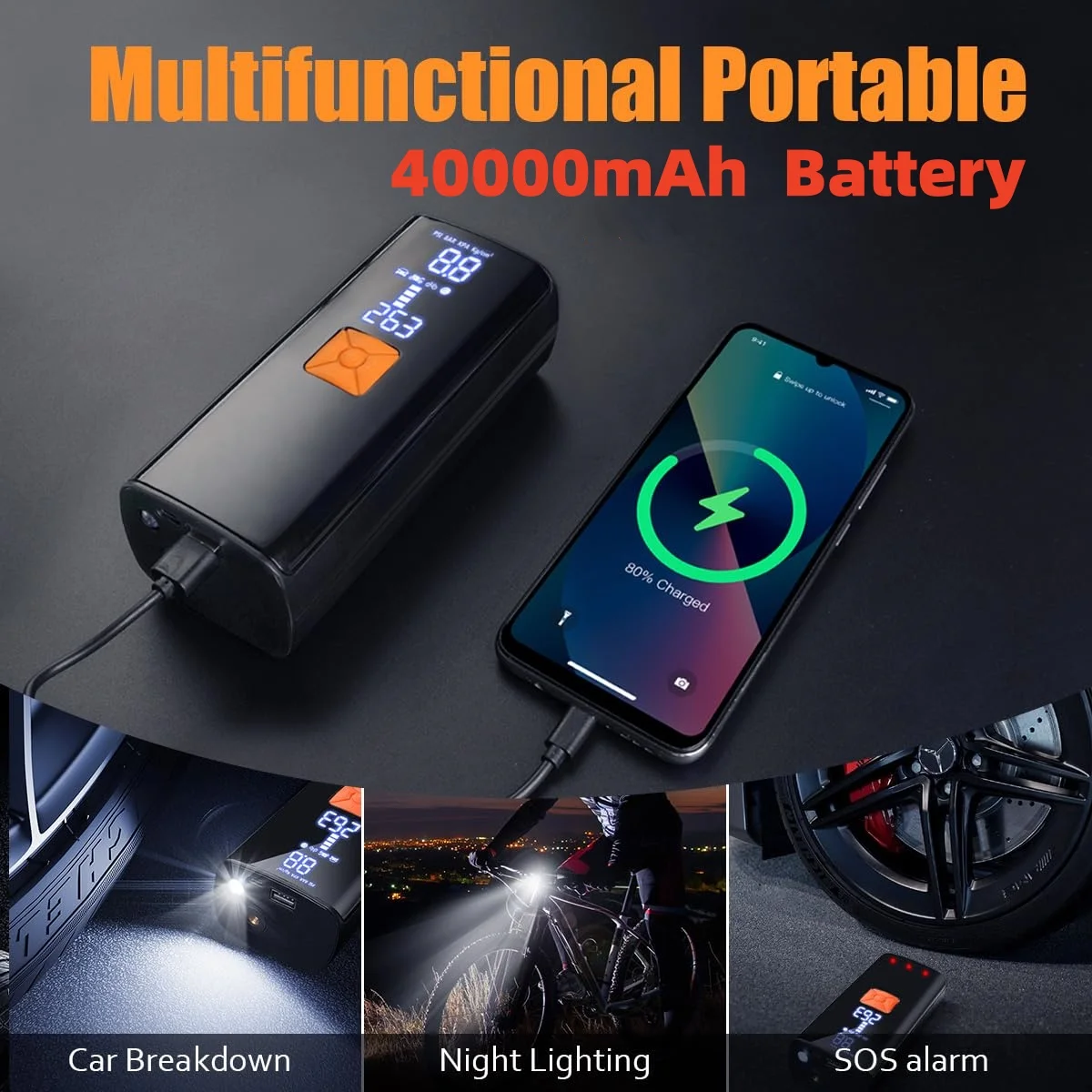 100L/min Portable inflator pump,40000mAh tire inflator,12V digital air compressor,car tire pump,bicycle air injector