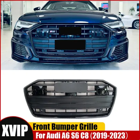 XVIP 무광 블랙 라디에이터 그릴 레이싱 그릴, Audi A6 S6 C8 2019-2023 to S 스타일 어퍼 그리드 프론트 범퍼 그릴, ACC 포함