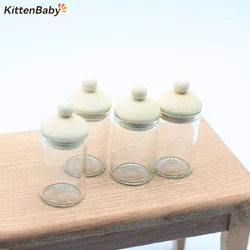 4Pcs/lot 1/12 Dollhouse Clear Glass Jar Dollhouse Miniature Kitchen Storage Bottles Dolls House Decoration Accessories