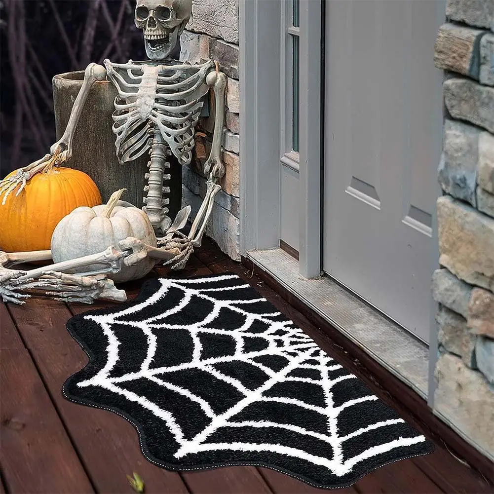 2 Pack Spider Web Bath Mat, 31‘’×20‘’ Halloween Decor Spider Web Rugs, Non-Slip Tufted Mats for Halloween Decor for Front Door,