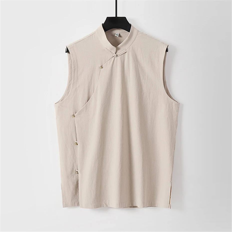 Chinese Traditional Style Vests Men Linen Vests Plus Size 9XL Fashion Casual Solid Color Tank Tops Male Big Size 9XL