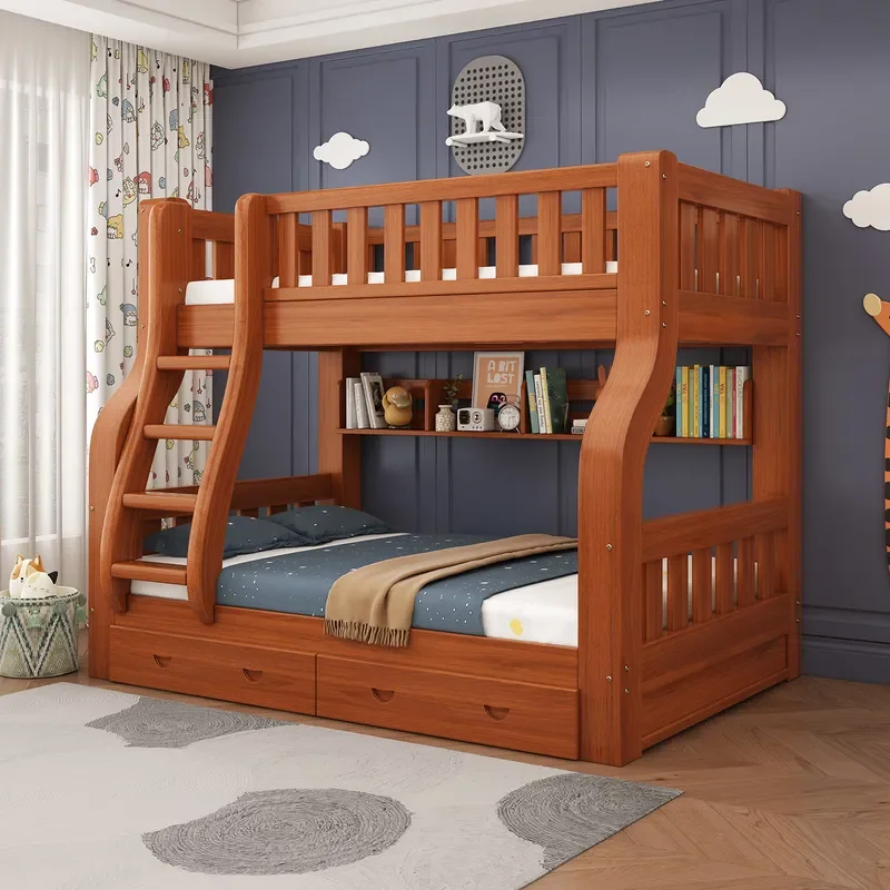 for Full Solid Wood Mother and Child Bunk Bed High Low Multi-functional Combination Children's Two-layer Wooden Bed