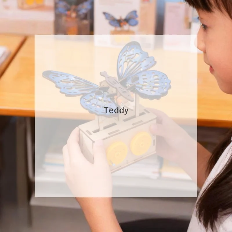 Kids DIY Mechanical Butterfly STEM Kit Multicolor Wooden Craft Set with Gear Spring Science Experiment for School Project