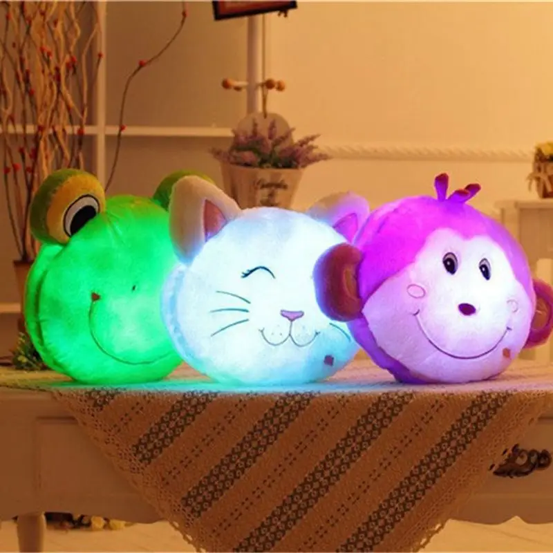 36cm Cute Glowing Luminous Led Light up Plush Pillow Stuffed Soft Monkey Frog Cat Bear Plush Doll Toy Cushion Birthday Gift Kids