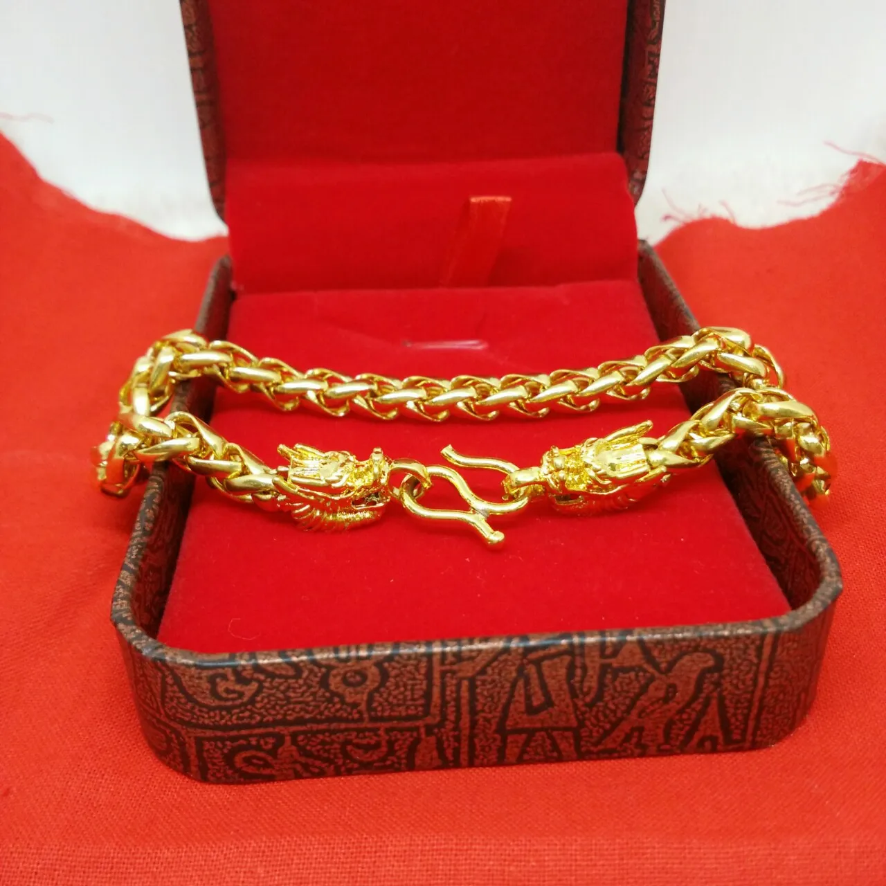 Luxury 24K 9999 Pure Gold real gold Fashion men's snake bone double dragon bracelet