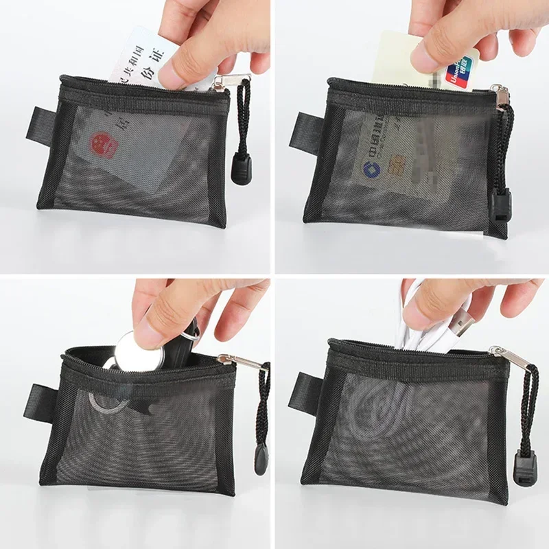 Mini Clear Nylon Mesh Zipper Coin Purse Cute Wallet Portable Credit Card ID Bag Lipstick Pouch Data Line Key Earphone Organizer