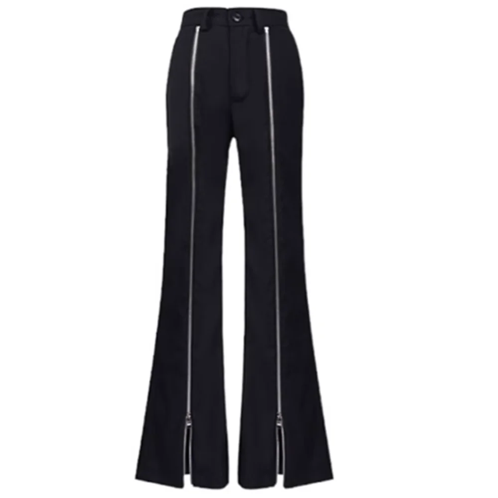 

new high-waisted slim slit micro-slit women's trousers casual black zipper tousers women