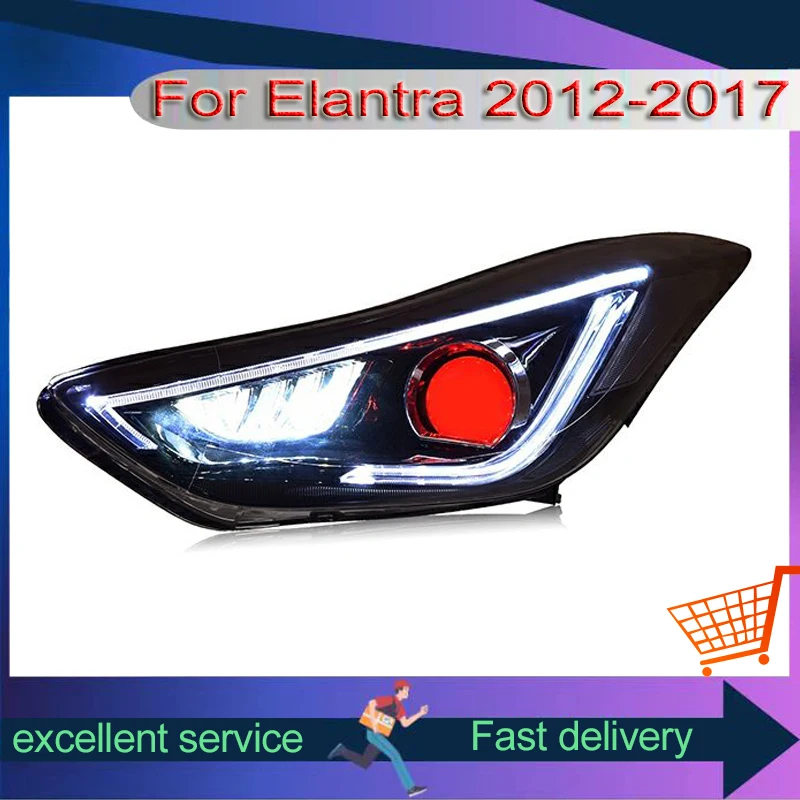 Car Light For Hyundai Elantra 2012-2017 Headlight Assembly Modified LED DRL Devil\'s Eye Design Dual Lens Turn Signal Front Lamps